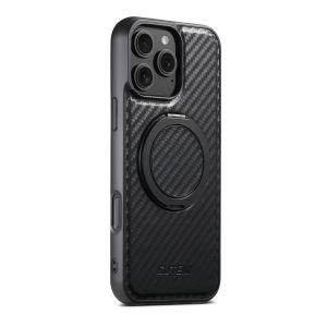 Carbon Fiber Pattern Gear Rotating Ring Buckle Phone Case for iPhone 16 pro Max Magnetic Absorption Charging Silicone Protective Cover Stand