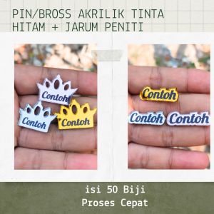 Label Hijab Pin Bros Bross Akrilik Acrylic Custom Merk Sendiri Tinta Tulisan Hitam Plus Peniti Paket Isi 50 Biji