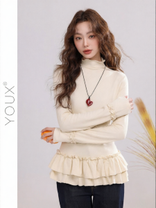 YOUXIANG | Áo Thun Dài Tay Voan Phối Lớp Ôm Sát