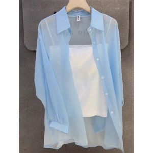 Purple Pearl Luster Sun Protective Ice Silk Shirt Summer Blouse