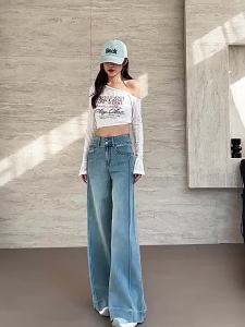 Jeanswest | Quần Jeans Nữ Phong Cách Retro Xanh Dương Ống Rộng Thẳng Cao