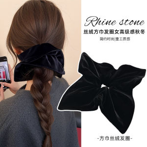 Black Velvet Square Scarf Hair Ties Elastic Bands New 2024 Fashion Sensation Square Hair Bands Braided Hair Accessories