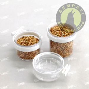 SEMPATI Cepuk Wadah Pakan Minum Burung Plastik Tebal Putih Bulat Bening Import Belgia CBLGSM