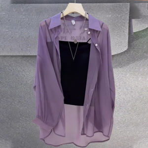 Shalldoer | Sun Protection Purple Spun Silk Shirt