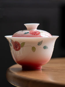 ชามชาเคลือบสีสันสดใส ชามชาเซรามิก ชามชาสำหรับใช้ในบ้าน ชามชาสำหรับชงชาแบบไม่ร้อน ชุดชงชาแบบกำลังเล็ก ชามชาแบบมีฝาปิด