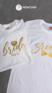 Groom Bride Newly Wed Couple Tee T-shirt Baju Gifts Custom Text Name Husband Wife Fiancee Fiance Wedding Pre-wed Tunang