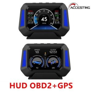 P21 Head-Up Digital Smart Car OBD2+GPS Gauge HUD Display Speedometer Turbo RPM Alarm