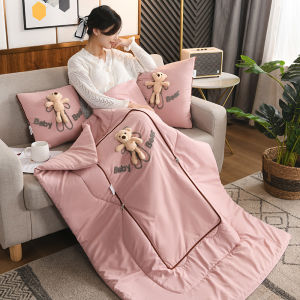 Two-In-One Pillow Blanket Foldable Office Nap Air Conditioner Cover Versatile Modern Simple Style Square Cartoon Design Home Fabric