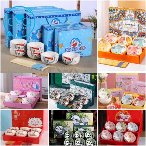 Bộ 6 Chén Sứ Hoạ Tiết Hoạt Hình/ Tặng Kèm 6 Đũa Hoa ĐẸP