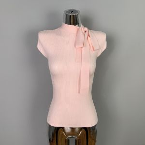 Zilihua Womens Knitted T-shirt Bow Tie Half High Collar Sleeve Cover Meat Slim Fit Korean Style Short Sleeve Top