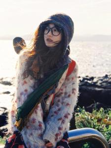 Rainbow Gradient Knitted Hat Womens Autumn Winter Warm Ethnic Style No-Brow round Top Knit Cap Casual No-Cuff Hat