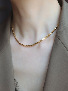 Bling Bling Gold Dust Sugar Cube Necklace Titanium Steel Geometric Pattern Korean Style Womens Fashion Jewelry Non-Fading
