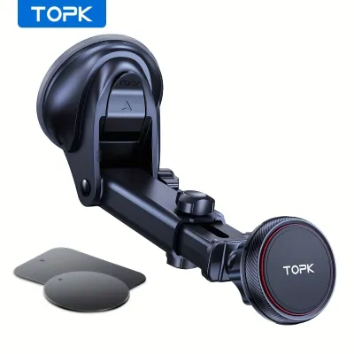 TOPK Magnetic Car Phone Mount N52 Strong Magnet Dashboard Windshield Suction Cup Car Phone Holder Adjustable Telescopic Arm