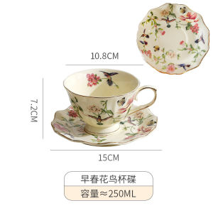 JUSTINLAU  Palace Style Gold Flower Bird Coffee Cup and Plate Set Retro Ceramic High Aesthetic Home Afternoon Tea Cup Mugs