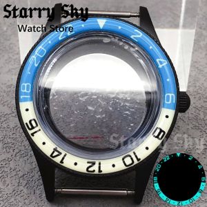 Starry Sky 40mm Sapphire Domed Glass Matte Black Watch Case And Blue Luminous Bezel Suitable For NH35/ETA PT5000/Miyota Movement