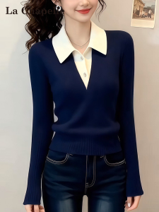 La Chapelle | Áo Sweater nữ ôm dáng cổ polo giả hai mảnh
