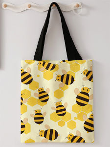 Bee pattern printed casual handbag reusable fashionable backpack multifunctional handbag canvas shopping bag