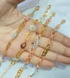 Gelang Rantai Plat Warna Kombinasi Klasik Cantik Lapis Emas Anti Karat