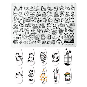 Cartoon Animals Characters Nail Printing Steel Plates Flower Grid Pattern Nail Transfer Template Nails Art Stencil Stamp Tool