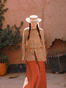 Mystery Ahuang Mountain Mist round Neck Shirt Ming Dynasty New Chinese Style Retro Daily Spring Summer High End Hanfu Women Adults