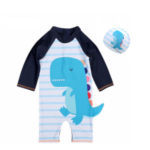 Swimming Outfit for Kids One Piece Swimsuit for Children Rash Guard for Boys Dino Sandy Wear for Baby Swimwear with Swim Cap
