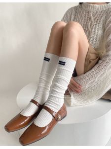 Grey High-Tube Socks Womens Autumn Winter Spring Cotton Solid Color Shape Legging Socks Trendy Versatile Bulkiness Socks