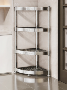 BW | Stainless Steel Kitchen Corner Storage Rack Multi-Functional Floor-Standing Multi-Layer Wall Corner Organizer Triangle Shelf