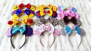 Disney | Disney Minnie Mickey Ears Headbands For Girls Women Sequin Castle 5"Bow Hairband Festival Party Cosplay DIY Hair Accessories