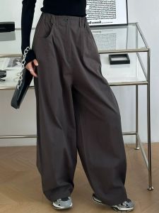 High Waist Wide Leg Casual Pants Loose Fit 3D Effect Grey Street Style Womens Long Trousers Autumn New Style Slimming Effect