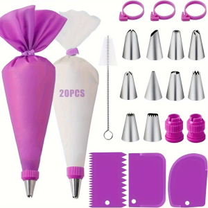 XMSJ | 40Pcs Silicone Piping Bags and Tips Set Cake DIY Decorating Kit with Stainless Steel Nozzle Reusable Silicone Pastry Baking tool