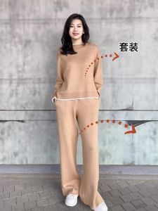 Casual Sportswear Set Womens Spring Autumn 2024 Fashionable High Waist Loose Split Wide Leg Pants Two Piece Set Trendy