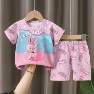 Summer Childrens Sleepwear Short Sleeve Pure Cotton Boys Home Clothes Set Cartoon Print Breathable Moisture Wicking Antibacterial