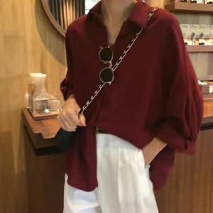 Loose Long Sleeve Blue Shirt Korean Style Hong Kong Flavor Klein Blue Shoulder Drop Shirt Large Size Polo Collar Button Closure