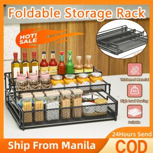 3-Layer Spice Storage Rack Pull-Out Shelf Kitchen Spice Rack Organizer Foldable Countertop Organizer Multifunctional Spice Rack Home Living Room Cabinet Storage Coffee Capsule Cosmetics Storage Stand For Kitchen Bar Office Bedroom