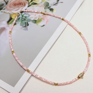 Pink Scallop Shell Silver Thread Summer Clavicle Chain Short Buddha Amulet Chain Women  Luxury Embedded Diamond Womens Style