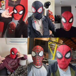 Kids Adult Zentai Latex Avengers Iron Spiderman Mask Superhero Cosplay Costume Masks Lens Prop Face Mask Topeng muka Halloween Christmas gift 蜘蛛侠面具