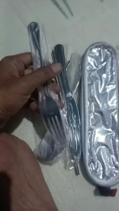 Set Alat Makan Sendok Garpu Pisau Sumpit Sedotan dengan Pouch