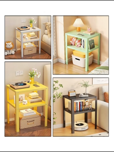 Industrial Metal Side Table 37*28*45cm 2‑Tier Open Storage Nightstand Iron Frame End Side Table Space‑Saving Shelving Unit for Bedroom Sofa Side Dorm Home Decor