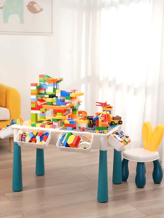 Building Blocks Table Set with 502pcs Blocks Table Build and Play Set with 4 Storage Basket and