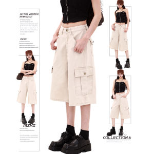 MZVZ | American Vintage Summer High Waist Loose Straight Wide Leg Capris
