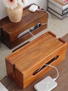 Teak Cable Management Box Hidden Power Strip Storage Box Office Router Under Desk Wire Organizer