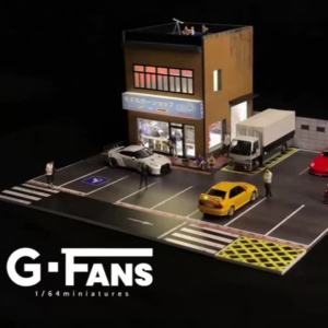 2024G FANS 1/64 atures Scale Diorama Car Garage Model Model LED Lighting Double Deck Garage Car Parking Lot Display Scene Model