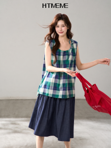 HTMEME | Korean Style Color Woven Check Vest Shirt