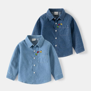 Spring and Autumn Kids Denim Shirt Jacket Boys Pure Cotton Washed Soft Long Sleeves Shirt Baby Lapel Car Tops