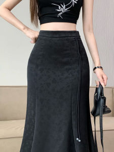 Váy Chữ a Cạp Cao Bằng Vải Satin Phong Cách Trung Hoa Mới Cho Nữ Mùa Xuân Hè Váy Dài Nửa Thân Trên Có Nút Cài