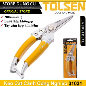 Kéo cắt tỉa cành cao cấp Tolsen 31031 lưỡi inox thẳng thép không gỉ 200mm dùng làm vườn chăm sóc cây cối