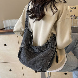 Large Capacity Dumpling Shaped Canvas Shoulder Bag for Women Summer 2024 Korean Style Commuter Bag Soft Handle Zipper Closure