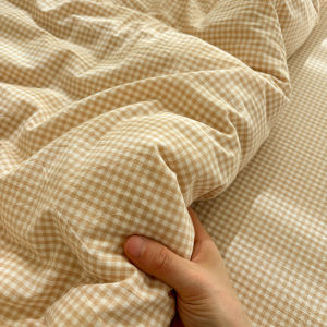 Minimalist Washed Cotton Mini Checkered Light Coffee Bedding Single Piece Pure Cotton Bed Sheet Dormitory Quilt Cover