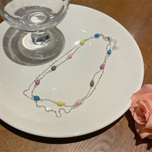 Nhiều Màu Sắc Dopamine Đính Hạt 2 Lớp Vòng Đeo Cổ Cho Nữ Thời Trang Tối Giản Thiết Kế Tươi Ra Vòng Cổ Hợp Kim Choker Bạc Vàng