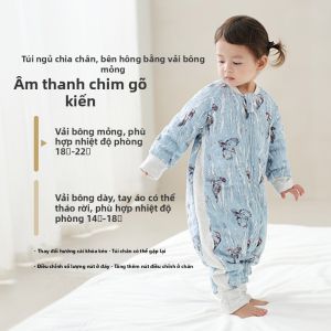 CUTE LIFE | Túi Ngủ Trẻ Em Vải Gạc Bông Treo Khóa Kéo Bên Tách Chân Bốn Mùa